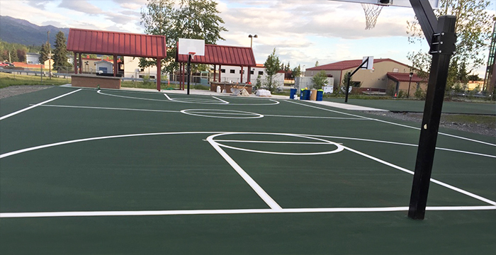 United States Army Corps of Engineers, Alaska District’s new basketball courts, featuring TPS® Courts Surfaces at the Fort Richardson 251-Brigade Combat Team Light Complex.