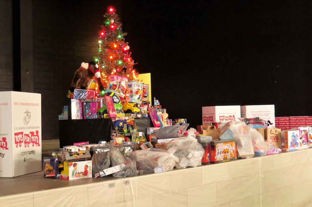 Gifts collected at the Toys for Tots drive at the new school location in Dripping Springs.