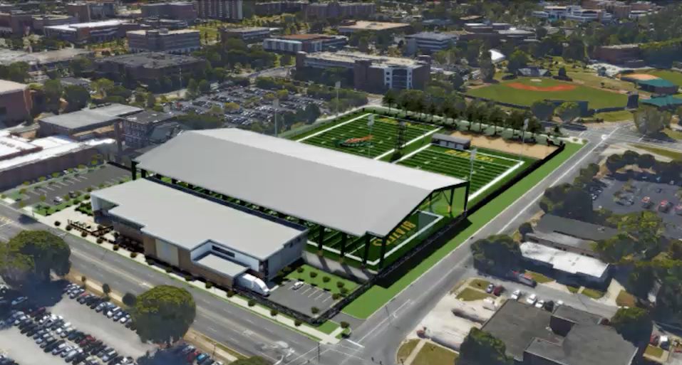 Credit: UAB.edu- Rendering of the finished new practice facility at UAB with Hellas Construction turf