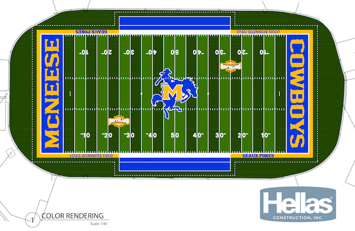 Proposed rendering of new Matrix Turf with Helix to be installed at McNeese State University’s Cowboy Stadium.