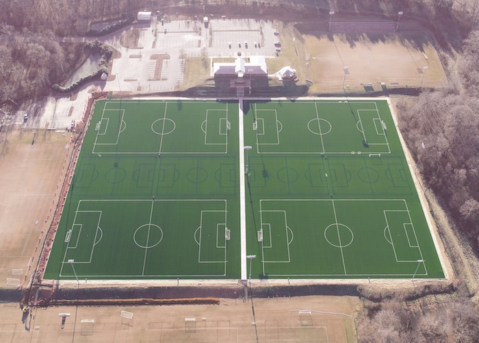 The four full-size soccer fields and four mini-fields just completed by Hellas Construction using Matrix Real M Turf.