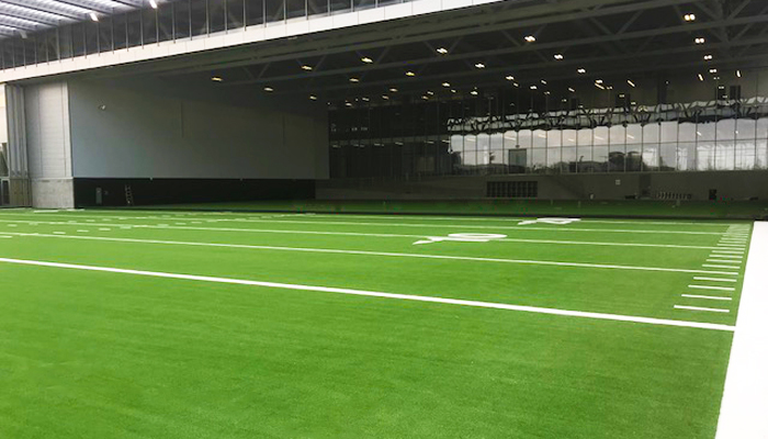 Outside of the Baylor Scott & White Sports Therapy & Research building at The Star in Frisco. Shown is the Sports Performance TurfZone with Hellas Construction’s Matrix® Turf with Helix Technology. 