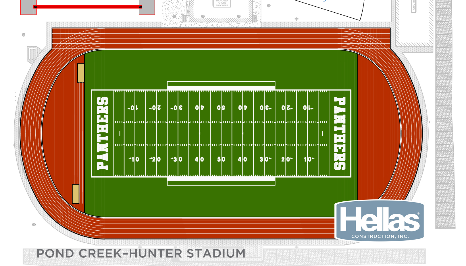 Proposed rendering of the new Pond Creek-Hunter Stadium layout with the new epiQ Tracks®V300 track system and Matrix® Turf with Helix Technology.